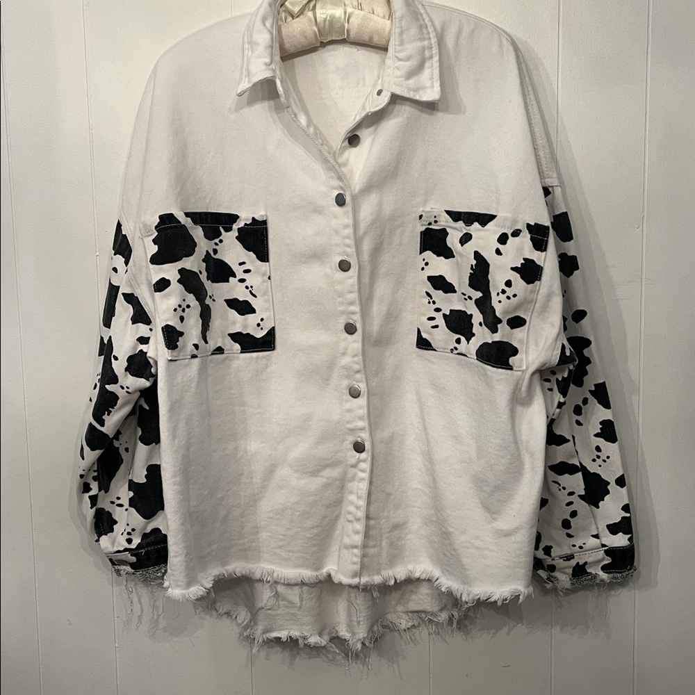 POL Branded white denim jacket with Cow accents- Size S